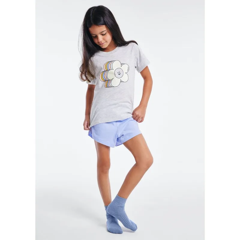 Pijama Infantil Menina Curto Com Estampa - Azul 016