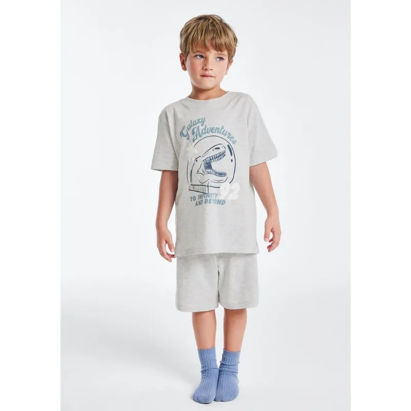 Pijama Infantil Menino Curto Com Estampa - Cinza 010