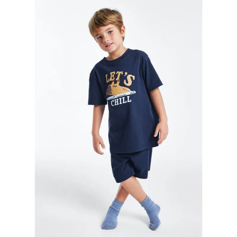 Pijama Infantil Menino Curto Com Estampa - Azul 010