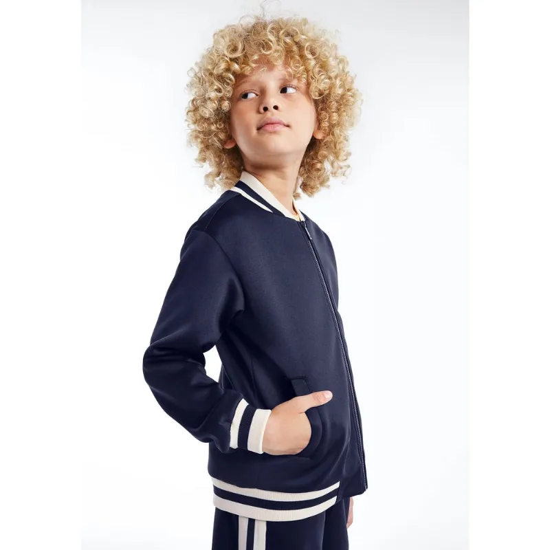 Jaqueta Infantil Bomber Com Detalhes Em Retilínea - Azul 010