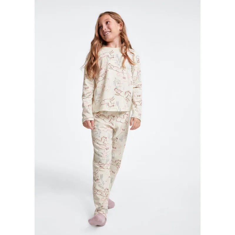 Conjunto de Pijama Longo Infantil Menina Estampado - Creme 008