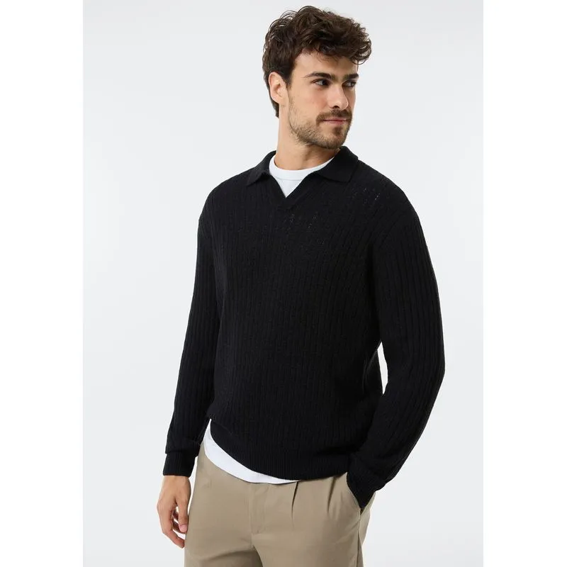 Blusão Masculino Em Tricô Canelado - Preto G