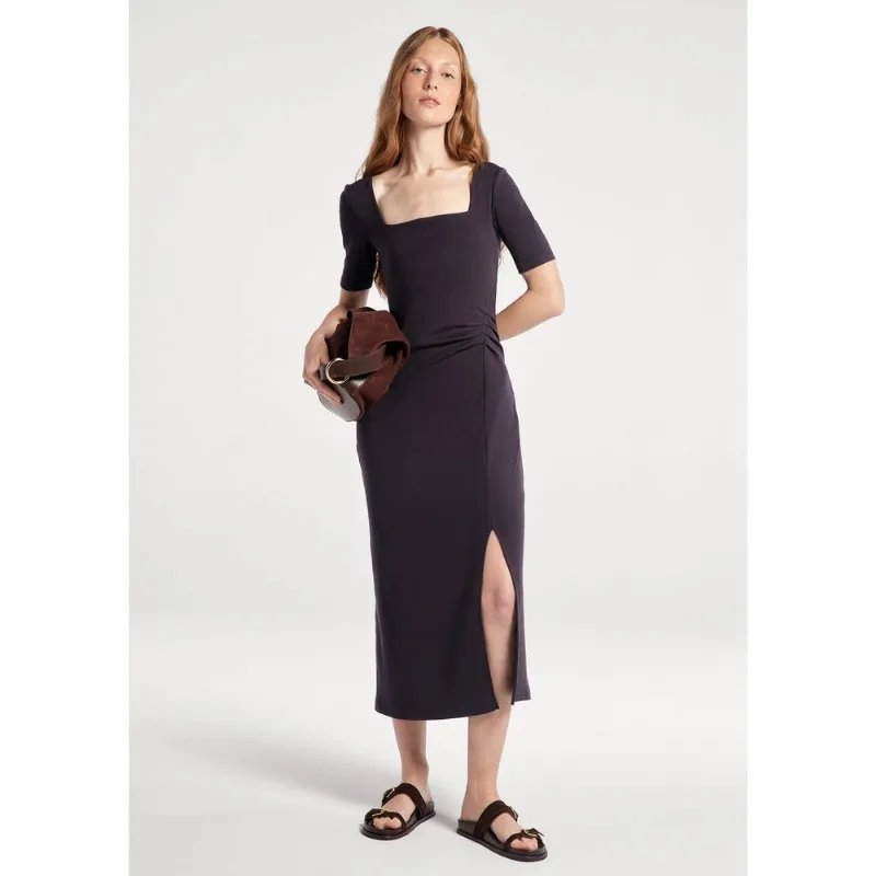 Vestido Midi Em Ribana Ultra Soft - Cinza P