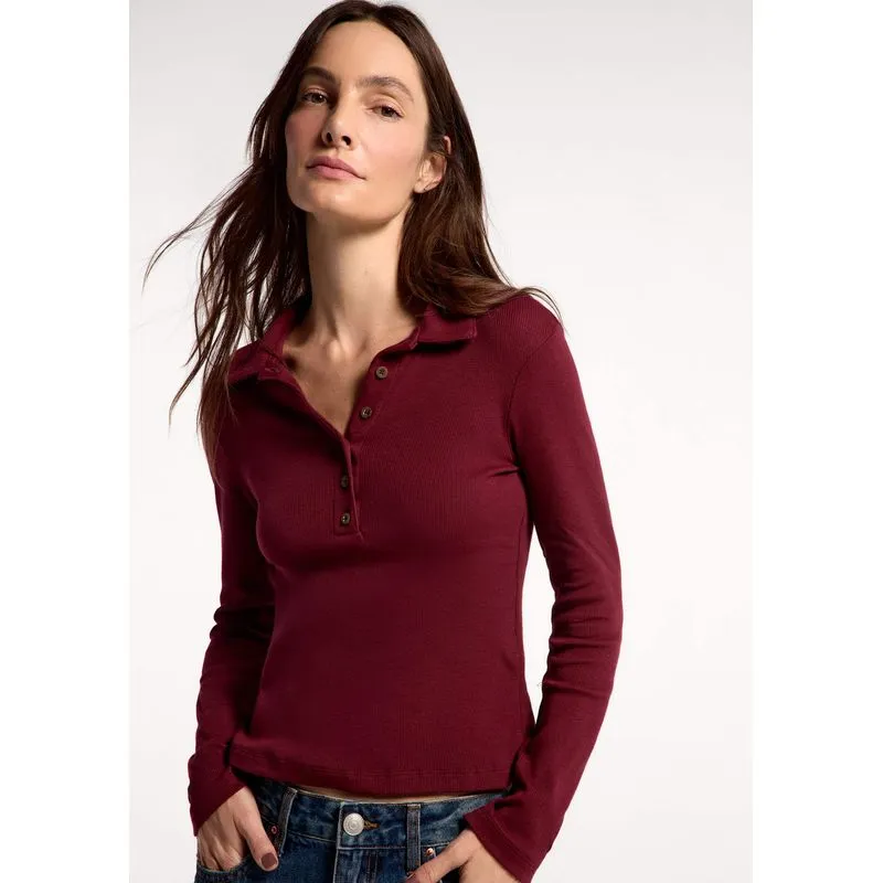 Polo Feminina Manga Longa Em Ribana Ultra Soft - Vinho P