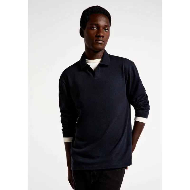 Camisa Polo Masculina Manga Longa Texturizada - Azul M