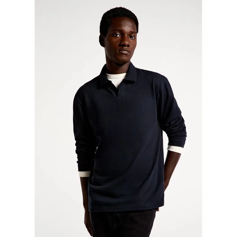 Camisa Polo Masculina Manga Longa Texturizada - Azul G