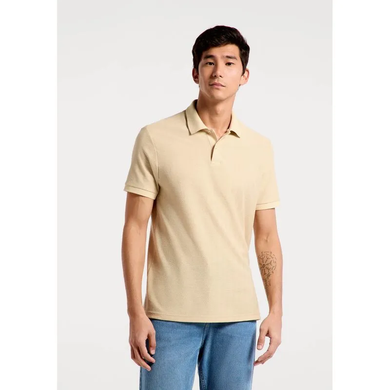 Camisa Polo Masculina Manga Curta Texturizada - Bege G