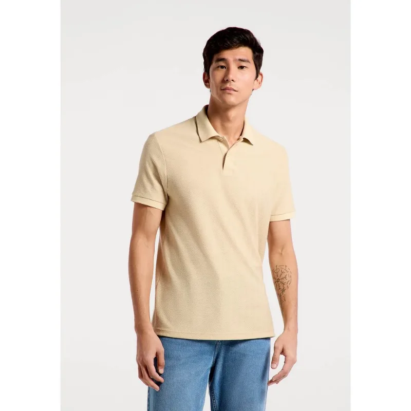 Camisa Polo Masculina Manga Curta Texturizada - Bege XG