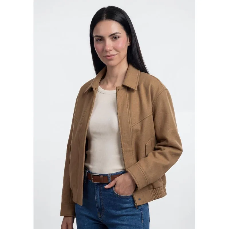 Jaqueta Feminina Bomber Em Suede - Bege M