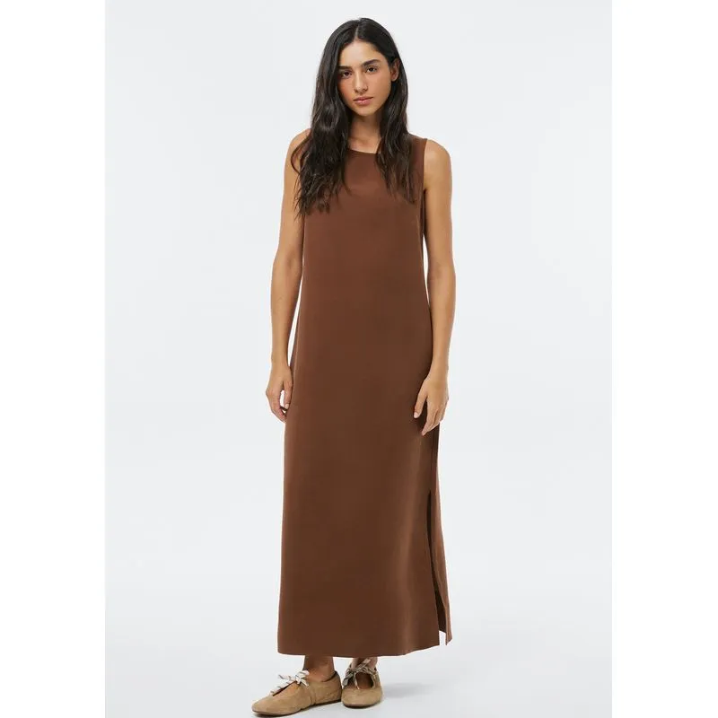 Vestido Midi Peach Touch Evasê - Marrom P