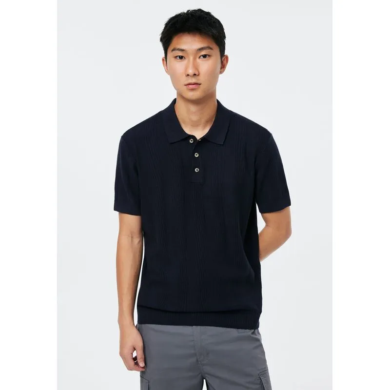 Polo Masculina em Tricô Texturizado - Azul M