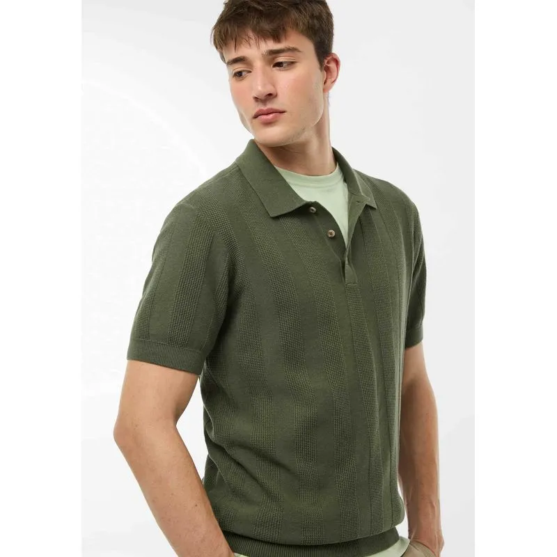 Polo Masculina em Tricô Texturizado - Verde M