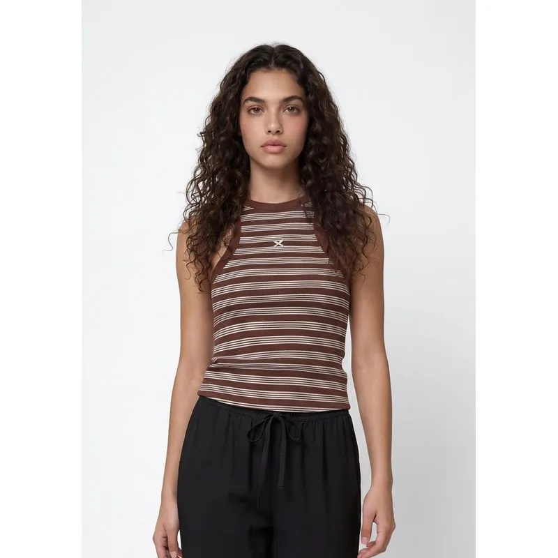 Regata Feminina Halter Neck Fio Tinto - Marrom G