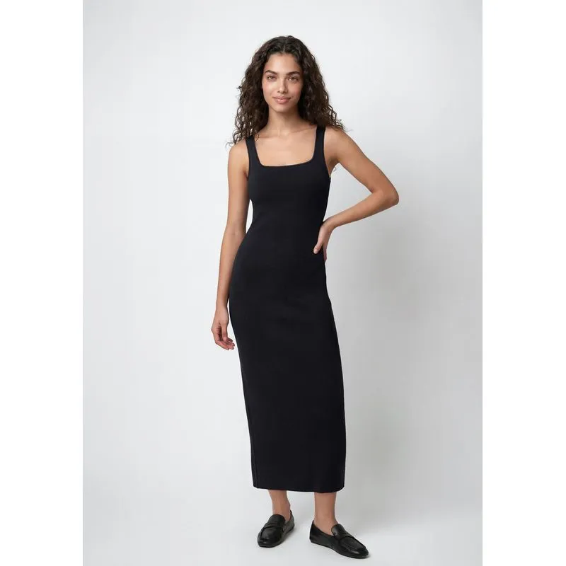 Vestido Midi Em Ribana Canelada - Preto M