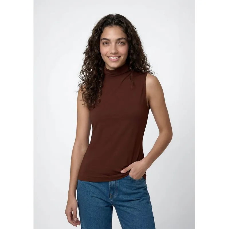 Regata Feminina Gola Alta Em Interlock - Marrom G