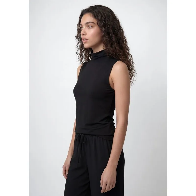 Regata Feminina Gola Alta Em Interlock - Preto P