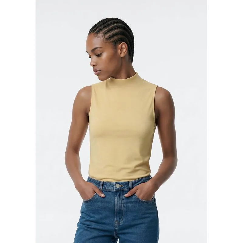 Regata Feminina Gola Alta Em Interlock - Amarelo XG
