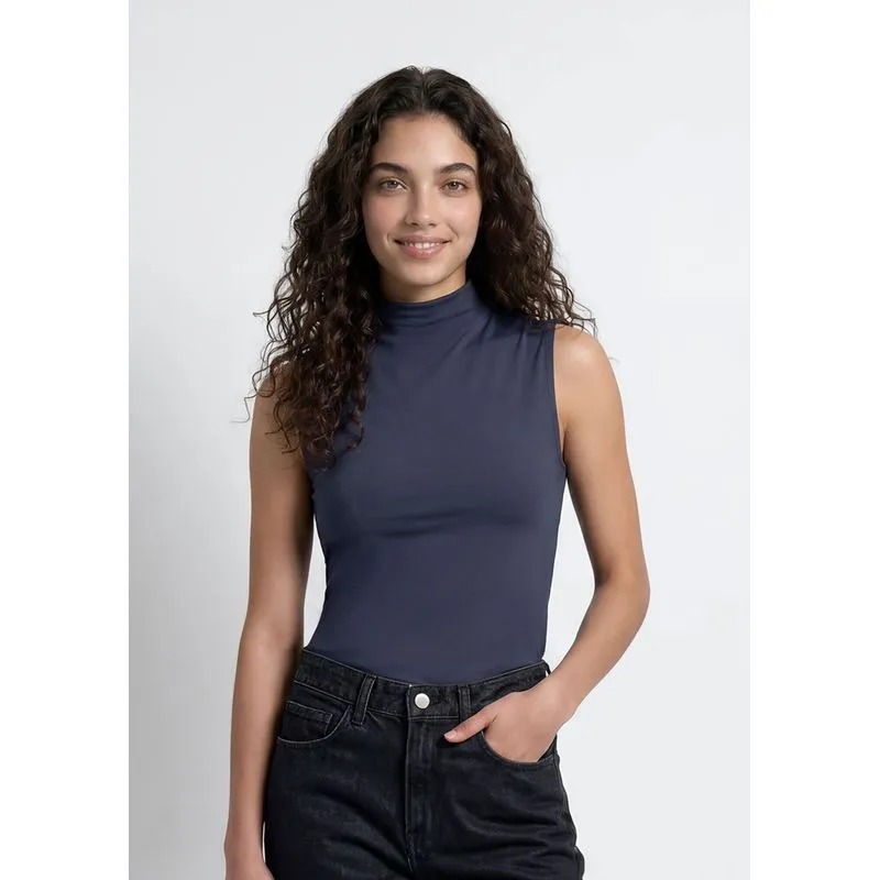 Regata Feminina Gola Alta Em Interlock - Azul P