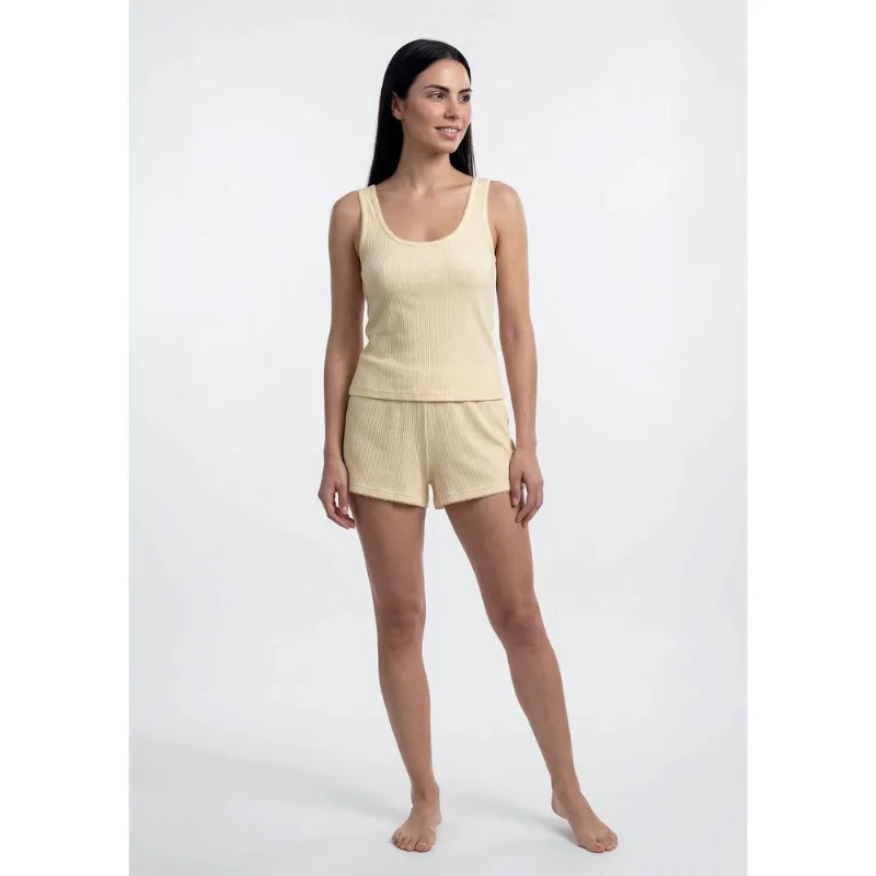 Pijama Curto Feminino Texturizado Com Regata - Amarelo XP