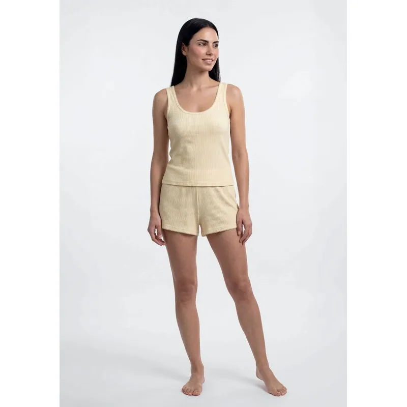 Pijama Curto Feminino Texturizado Com Regata - Amarelo P