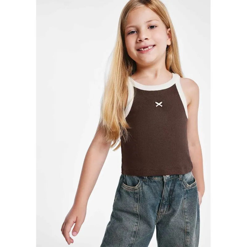 Regata Cropped Infantil Menina Em Ribana - Marrom 014