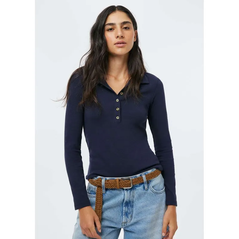 Polo Feminina Manga Longa Em Ribana Ultra Soft - Azul M