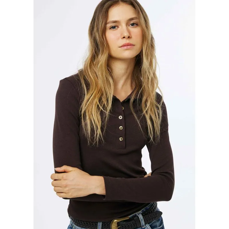 Polo Feminina Manga Longa Em Ribana Ultra Soft - Marrom M