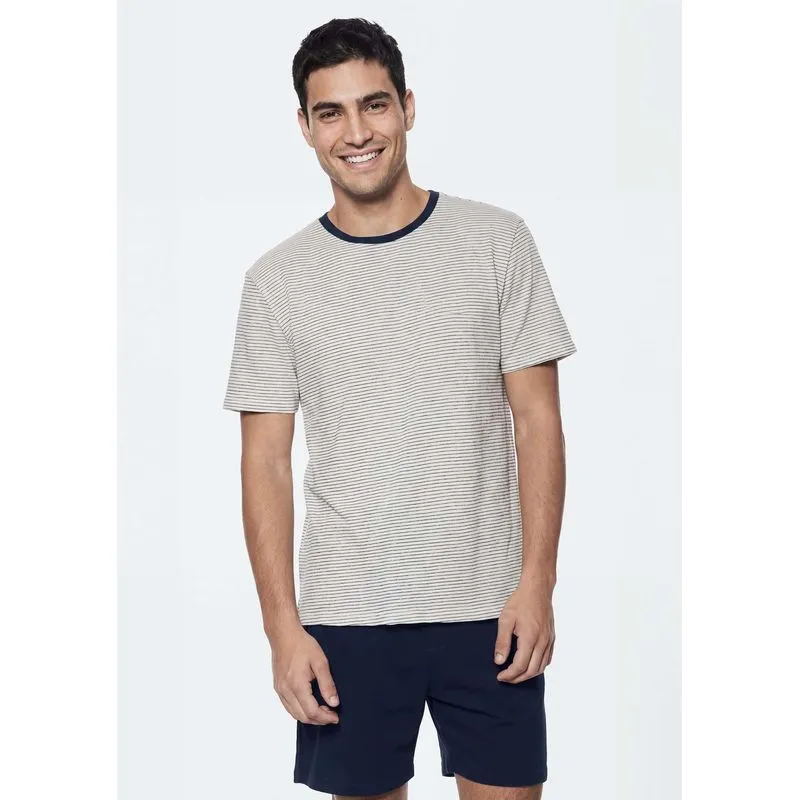 Pijama Masculino Curto Fio Tinto Listrado - Azul XXG