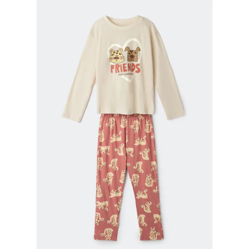 Conjunto de Pijama Longo Infantil Menina Estampado - Creme 010