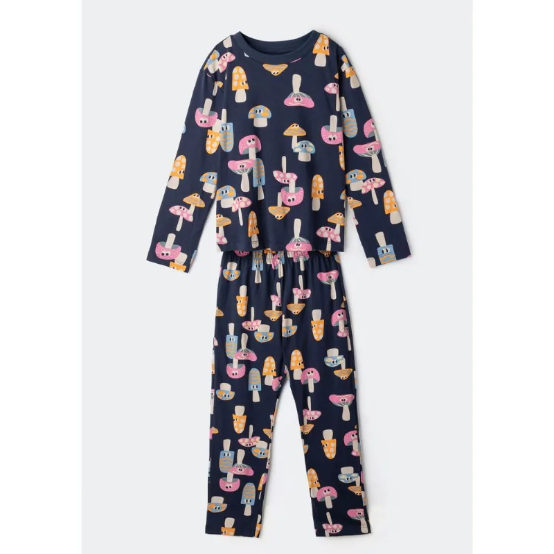 Conjunto de Pijama Longo Infantil Menina Estampado - Azul 008