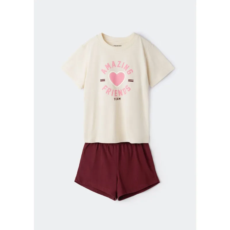Pijama Infantil Menina Curto Com Estampa - Vinho 006