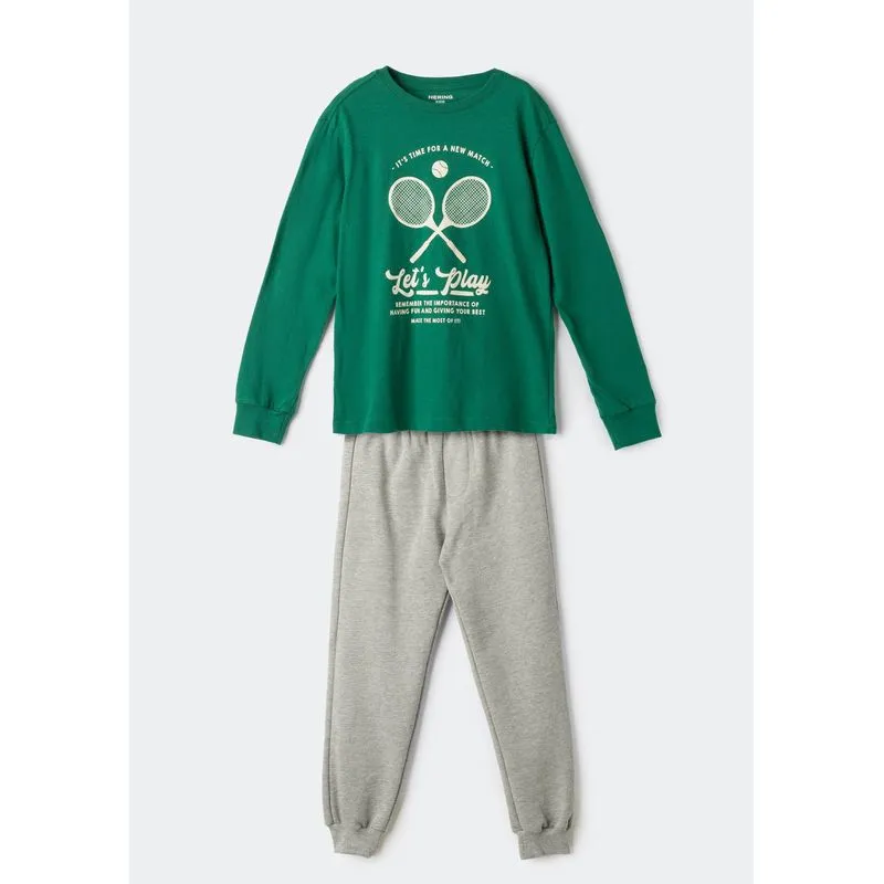 Conjunto Infantil Menino Em Moletom Com Estampa - Verde 014