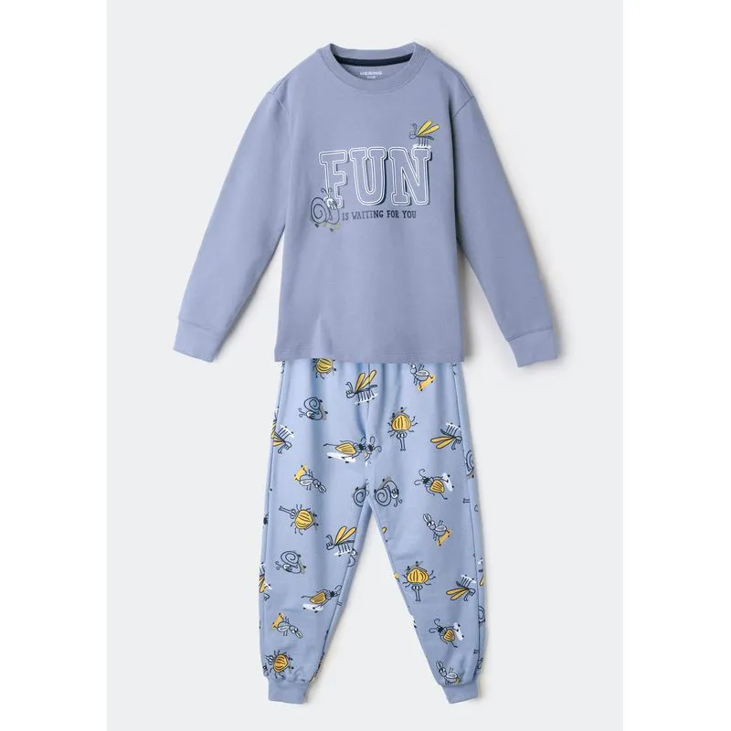 Pijama Infantil Menino Manga Longa Estampado Em Moletom - Azul 016