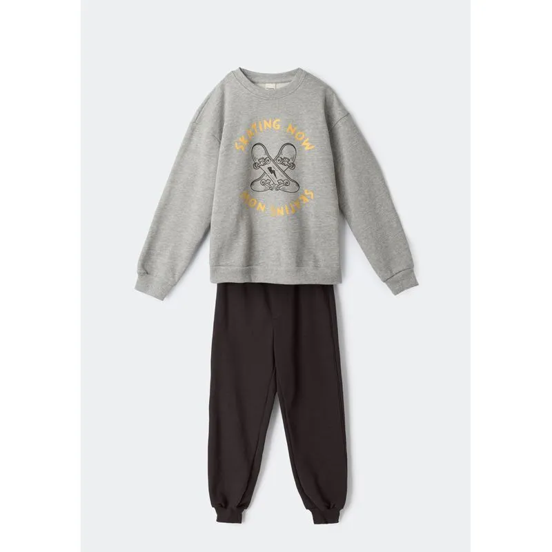 Conjunto Infantil Menino Em Moletom - Cinza 008