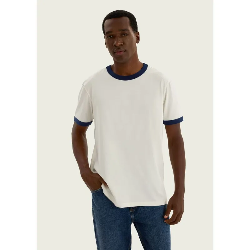 Camiseta Masculina Em Malha Com Friso Contrastante - Off white M