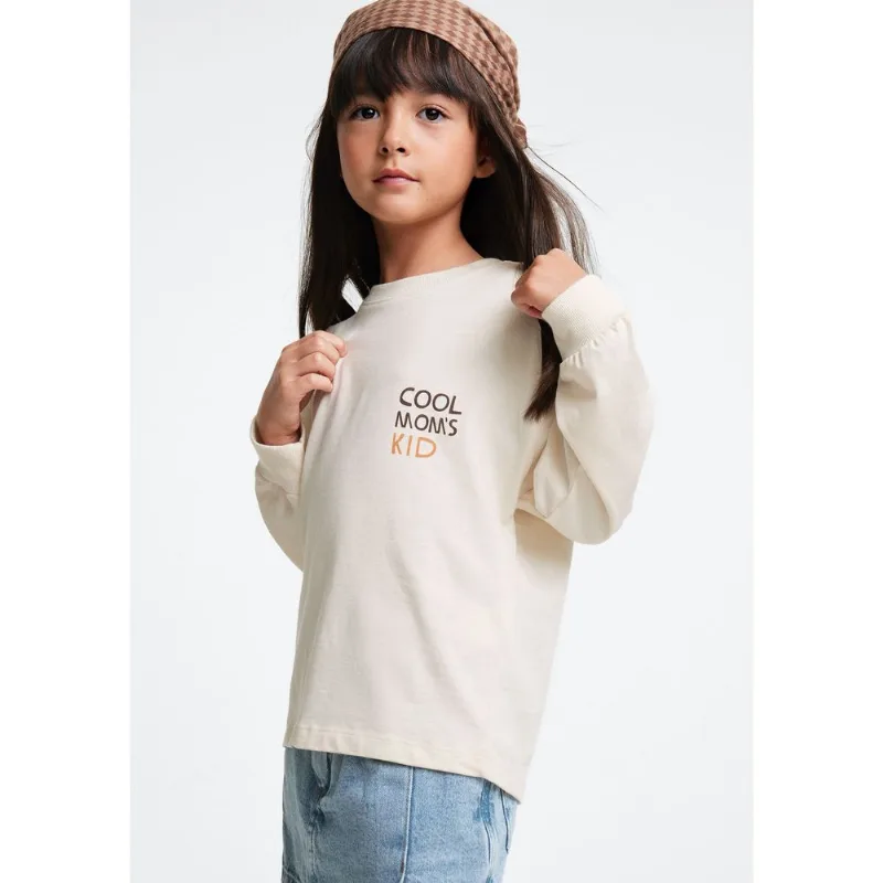 Blusa Infantil Menina Oversized Manga Longa Estampada - Off white 014