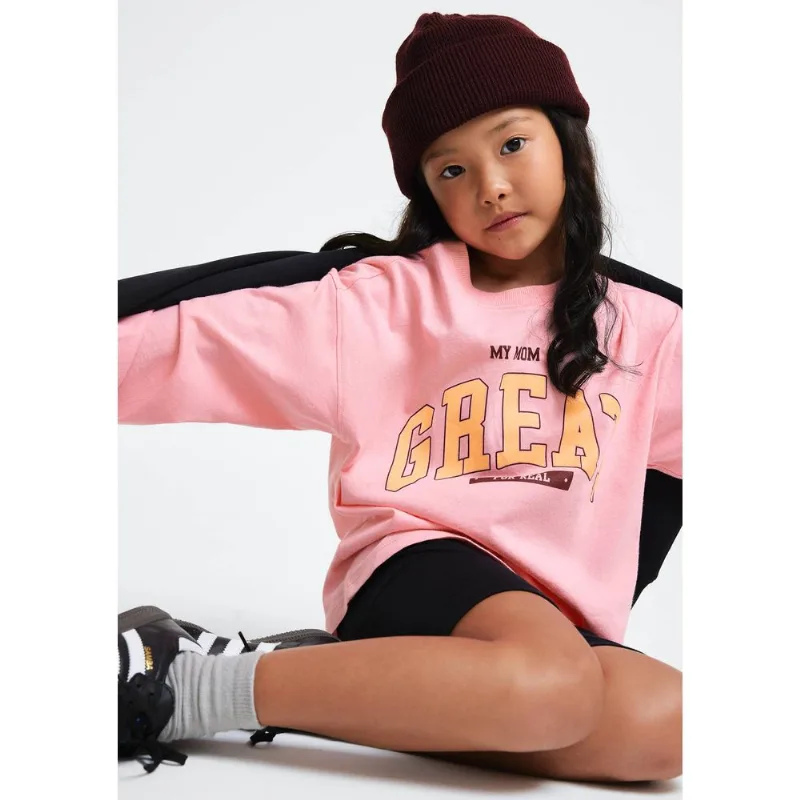 Blusa Infantil Menina Oversized Manga Longa Estampada - Rosa 010
