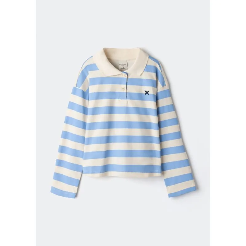 Polo Infantil Menina Manga Longa Oversized Listrada - Azul 012