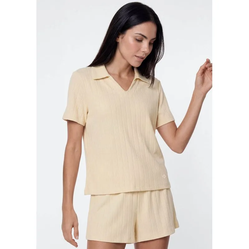 Pijama Feminino Curto Em Ribana - Creme P