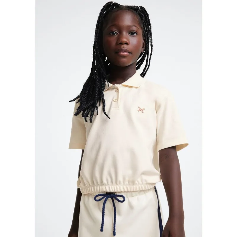 Polo Infantil Menina Manga Curta Com Bordado - Creme 006