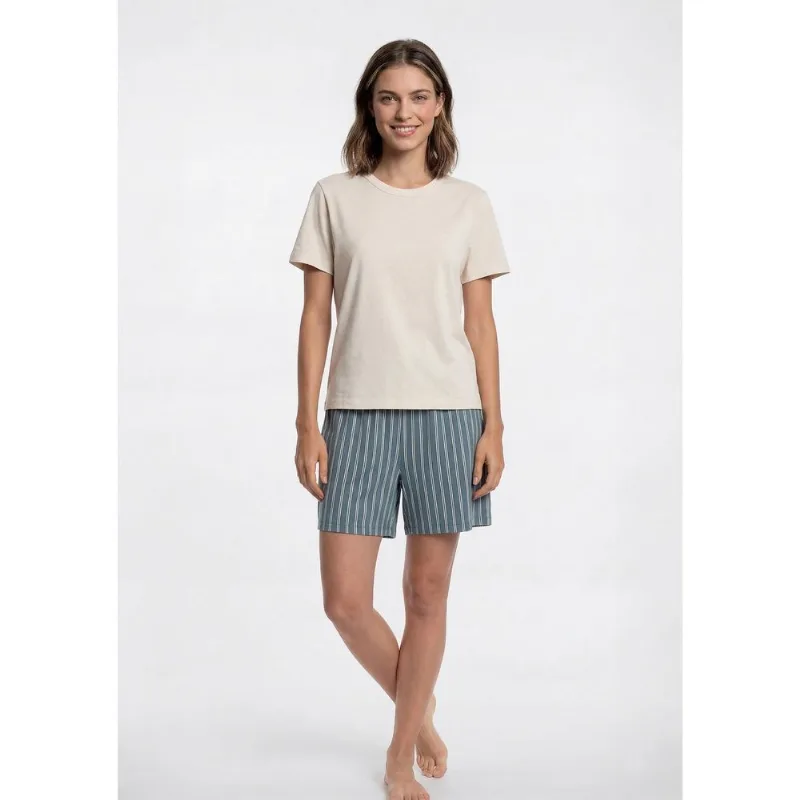 Pijama Feminino Curto Amplo Estampado - Off white M