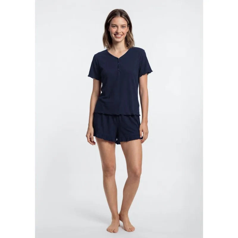 Pijama Feminino Curto Texturizado - Azul P