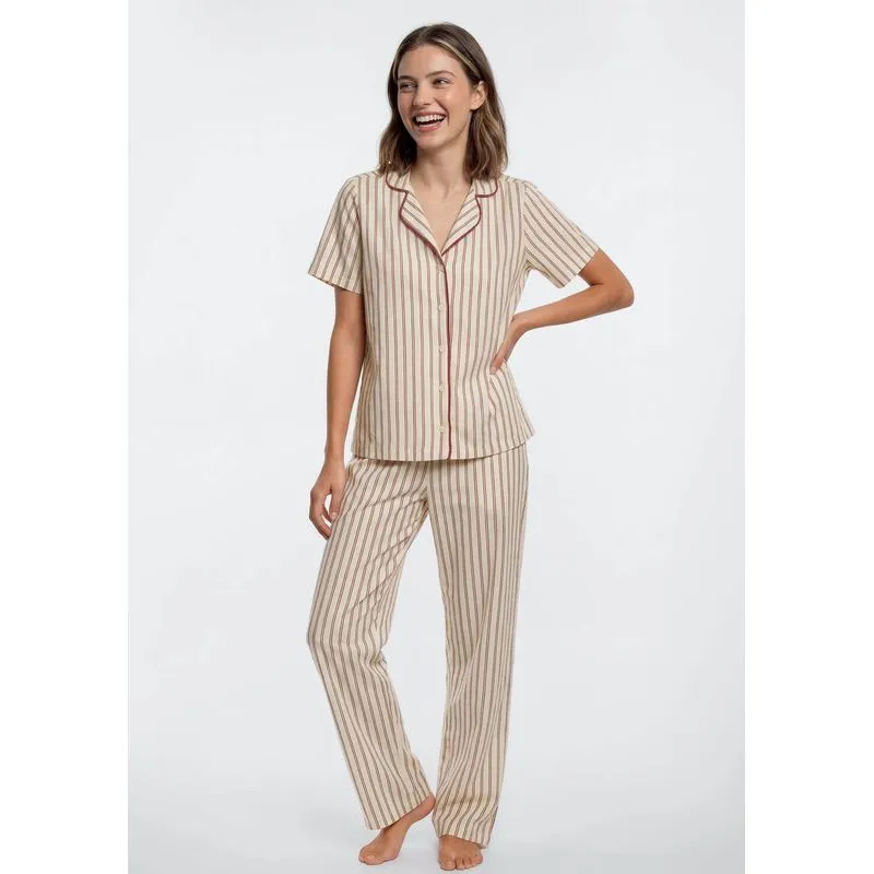 Pijama Feminino Longo Fio Tinto - Creme G