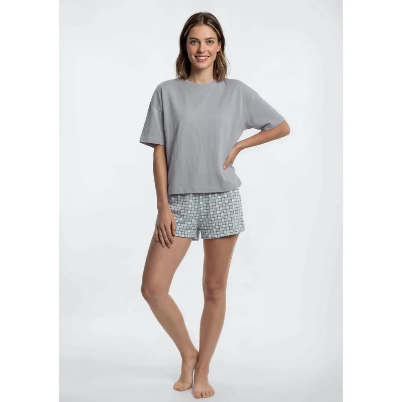 Pijama Curto Feminino Box Estampado - Cinza G
