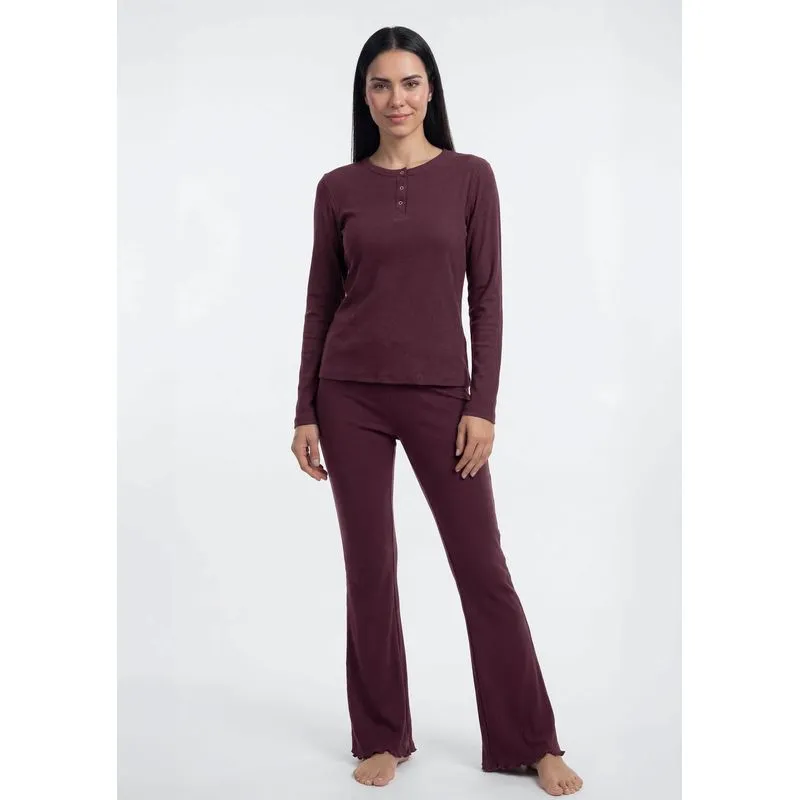 Pijama Feminino Longo Henley - Vermelho M