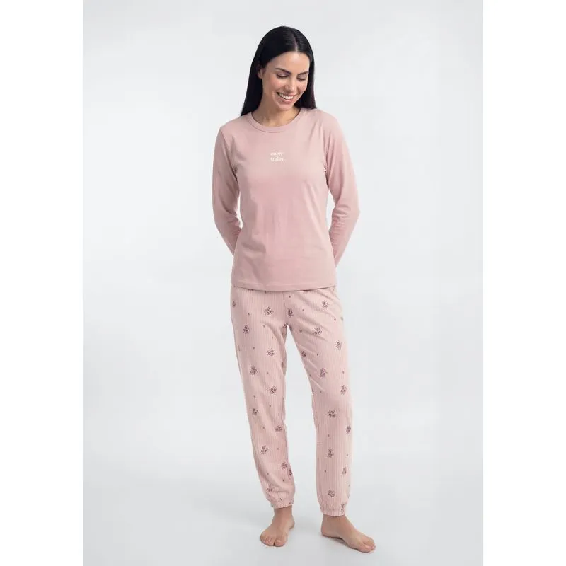 Pijama Longo Feminino Estampado - Rosa XP