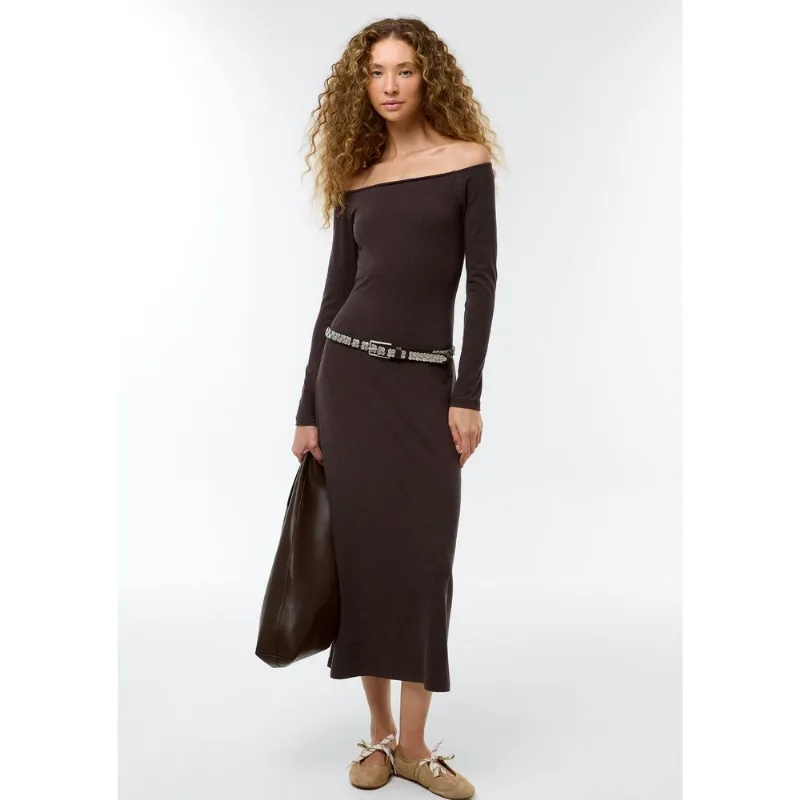 Vestido Midi Em Malha De Viscose - Marrom M