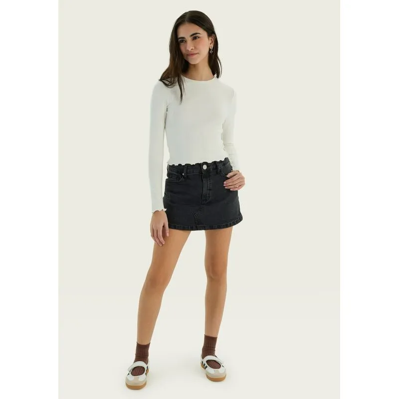 Shorts Saia Jeans Teen Reto Cintura Baixa - Preto XP