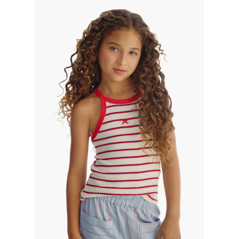 Regata Infantil Menina Halter Neck Listrada Em Ribana - Vermelho 010