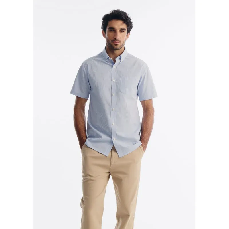 Camisa Masculina Slim Manga Curta - Azul XG
